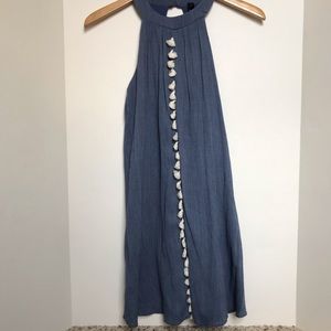 S blue jean color mini dress halter top tassels